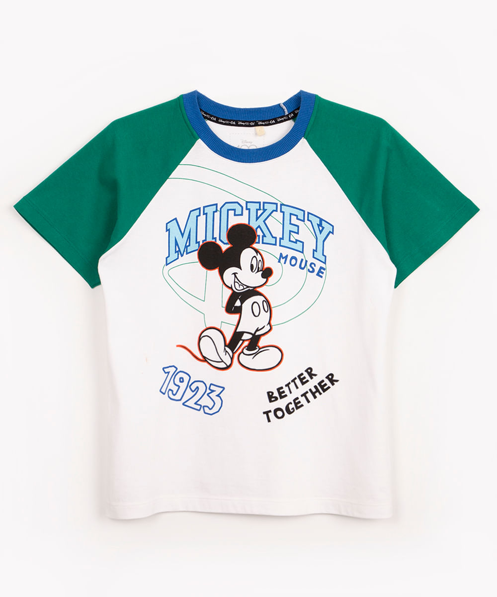 camiseta de algodão infantil mickey manga curta off white