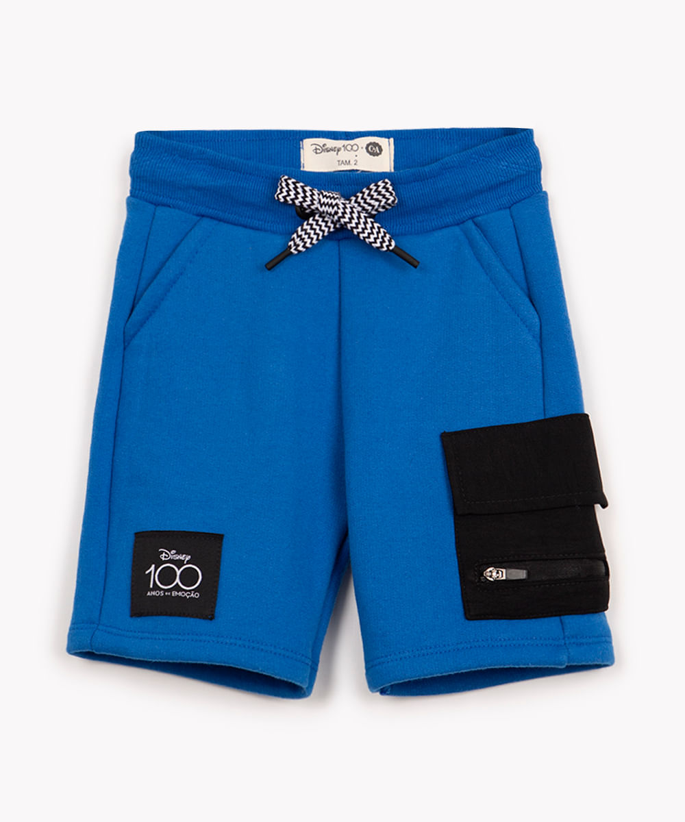 short de moletom infantil Disney com bolsos azul cobalto