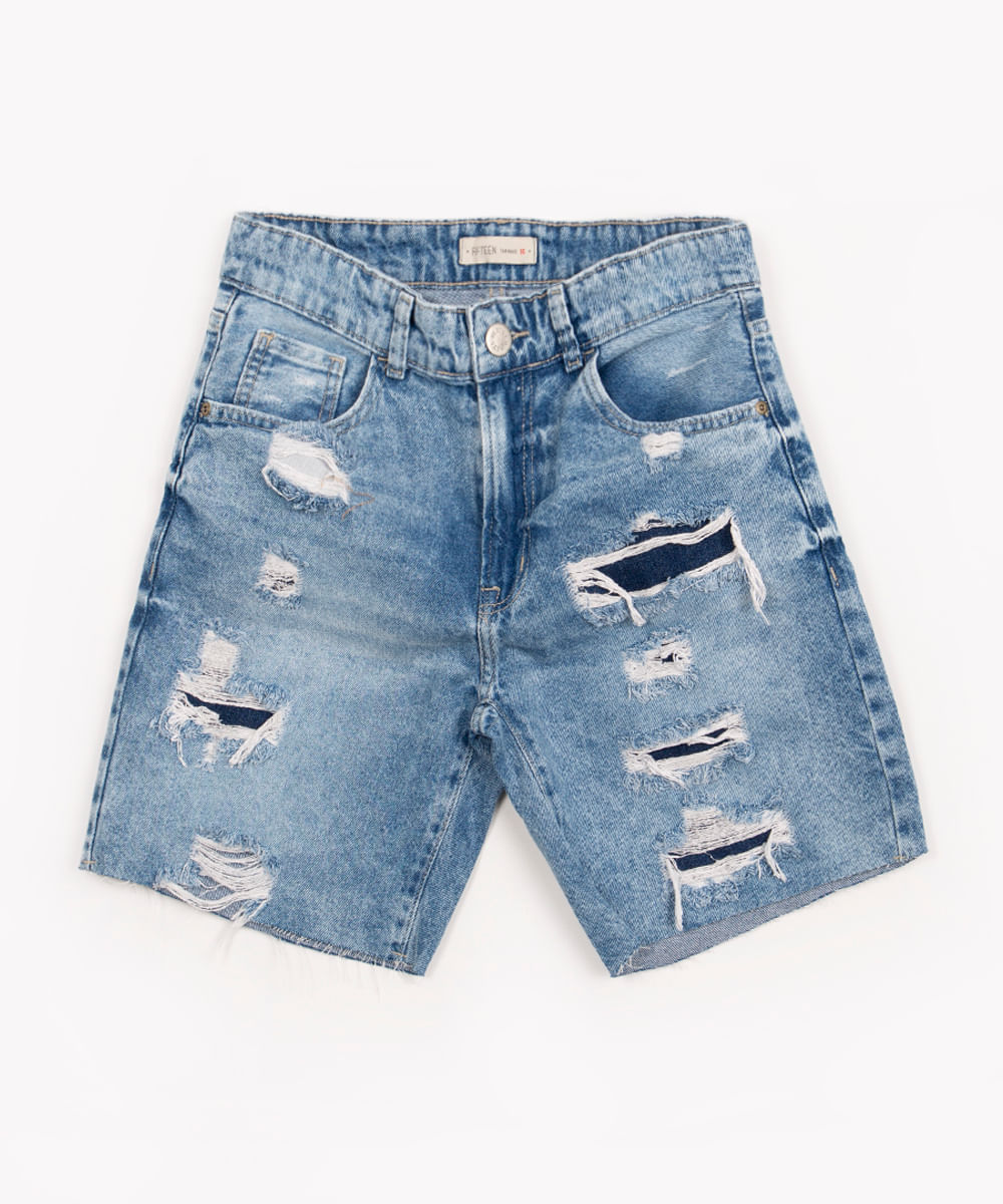 bermuda jeans juvenil com rasgos blue jeans