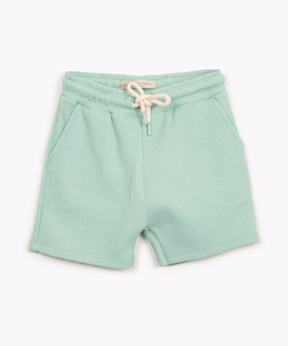 short infantil de algodão texturizado com cordão verde acqua