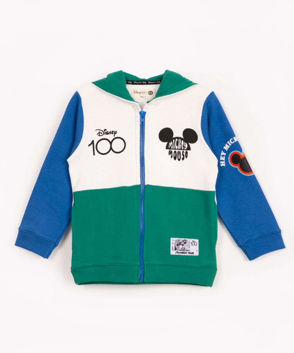 jaqueta de moletom infantil Mickey com capuz off white