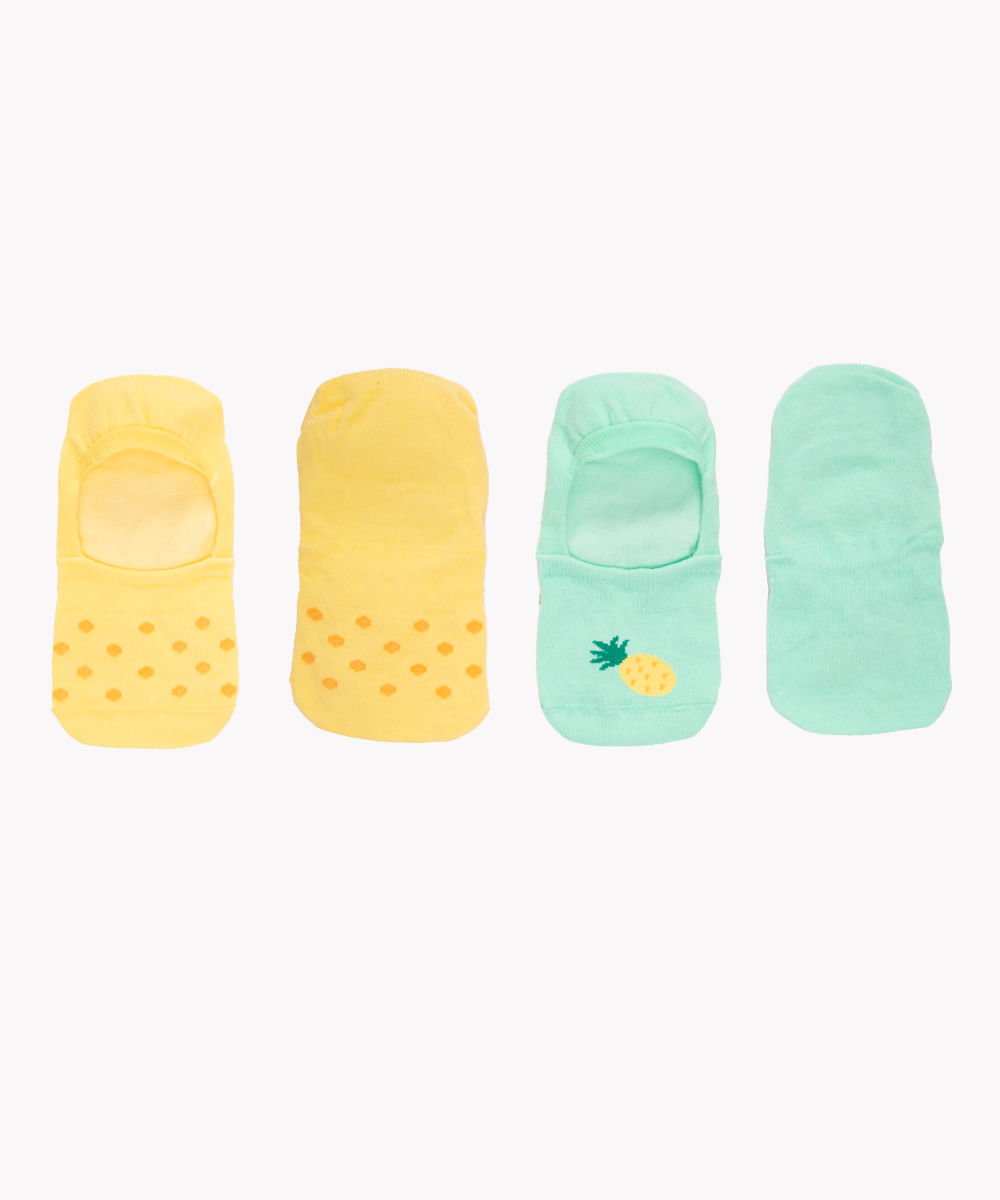 kit de 2 pares de meias invisíveis poá colorido