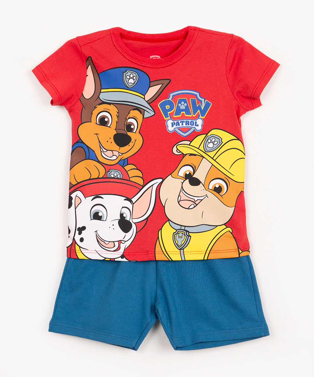 conjunto infantil patrulha canina manga curta vermelho