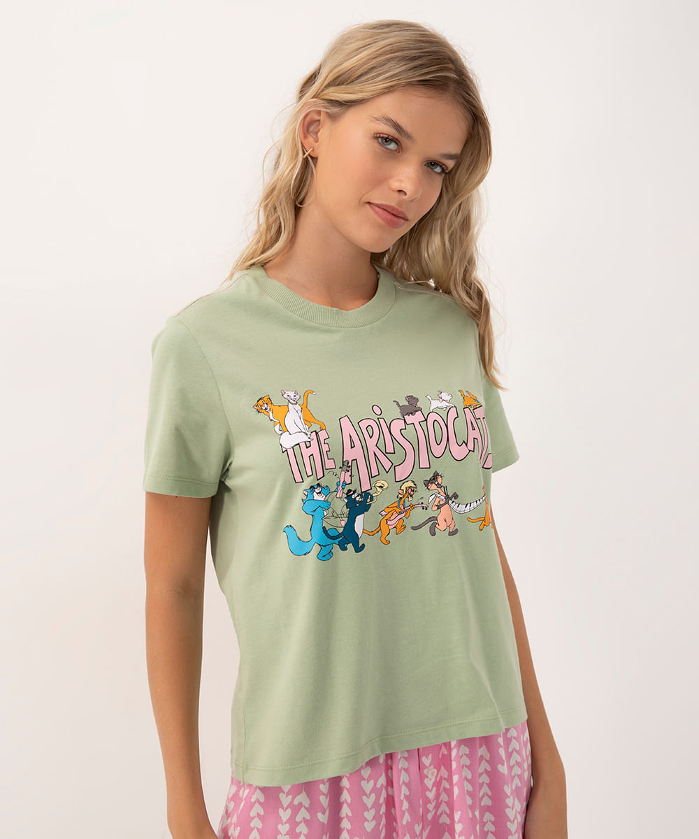 camiseta de algodão aristocats manga curta verde