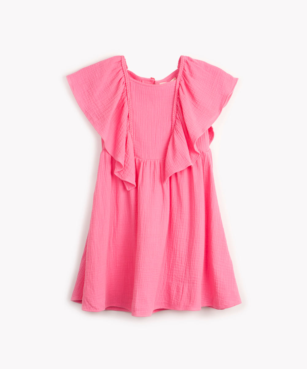 vestido infantil evasê manga godê rosa