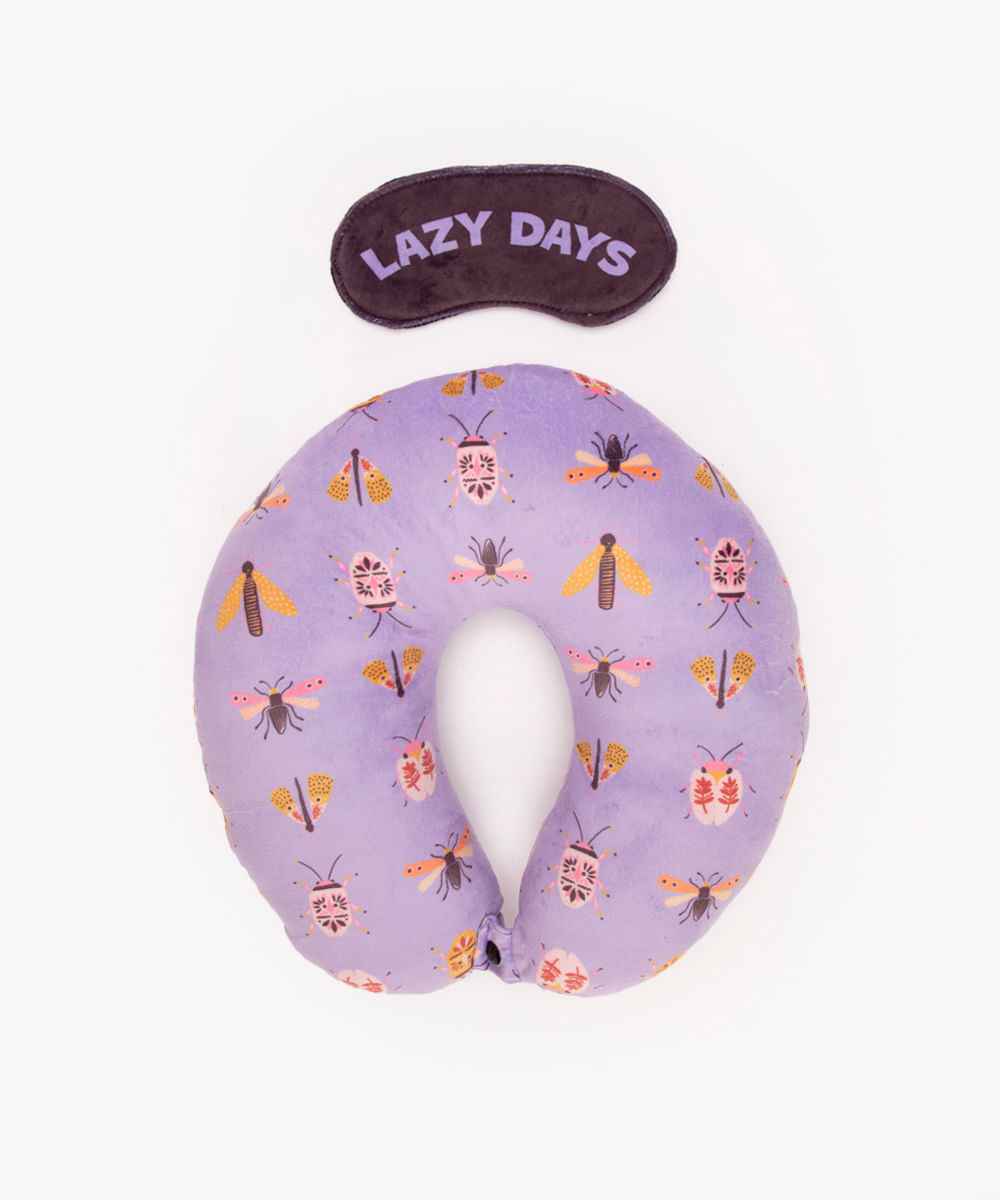 apoio de pescoço com máscara de dormir lazy days lilás