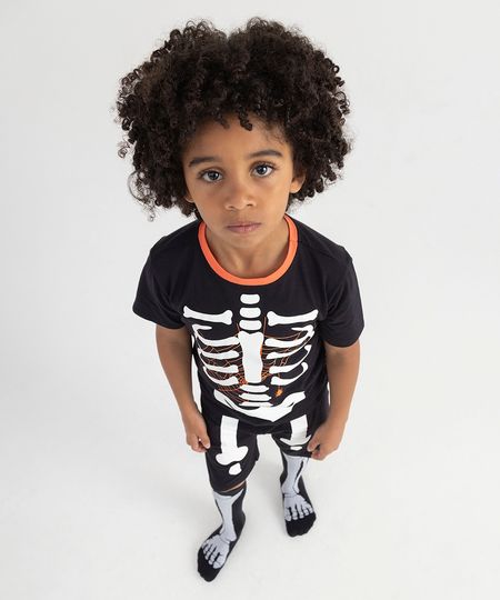 pijama infantil de algodão curto esqueleto preto 2