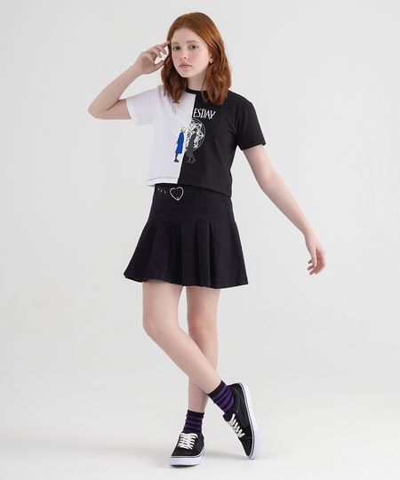 camiseta de algodão juvenil bicolor wandinha manga curta preta 14 camiseta de algodão juvenil bicolor wandinha manga curta preta 14