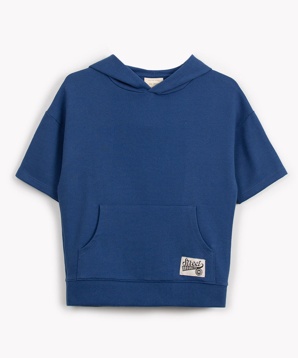 camiseta de moletom manga curta com capuz azul
