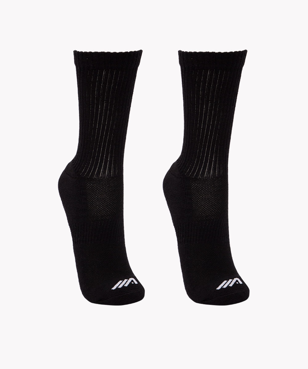 kit de 2 pares de meias cano longo esportivo ace preto
