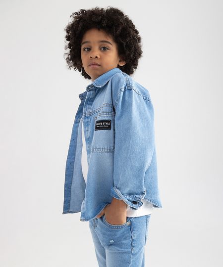 camisa infantil jeans manga longa skate style azul claro 4