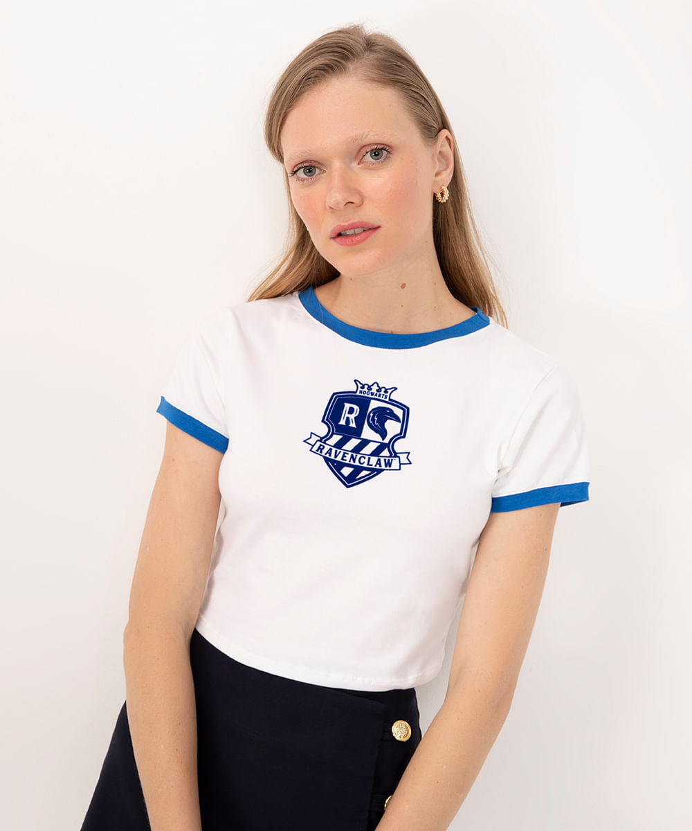 blusa de algodão harry potter manga curta azul