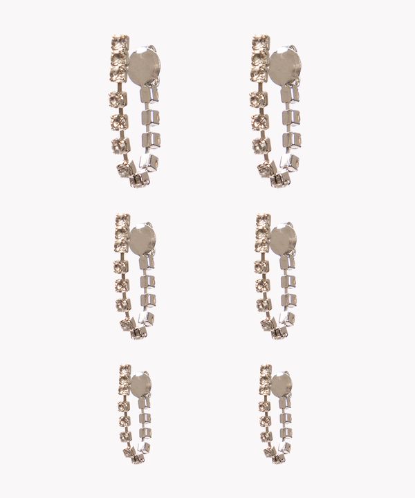 kit de 3 pares de brincos strass prata Único