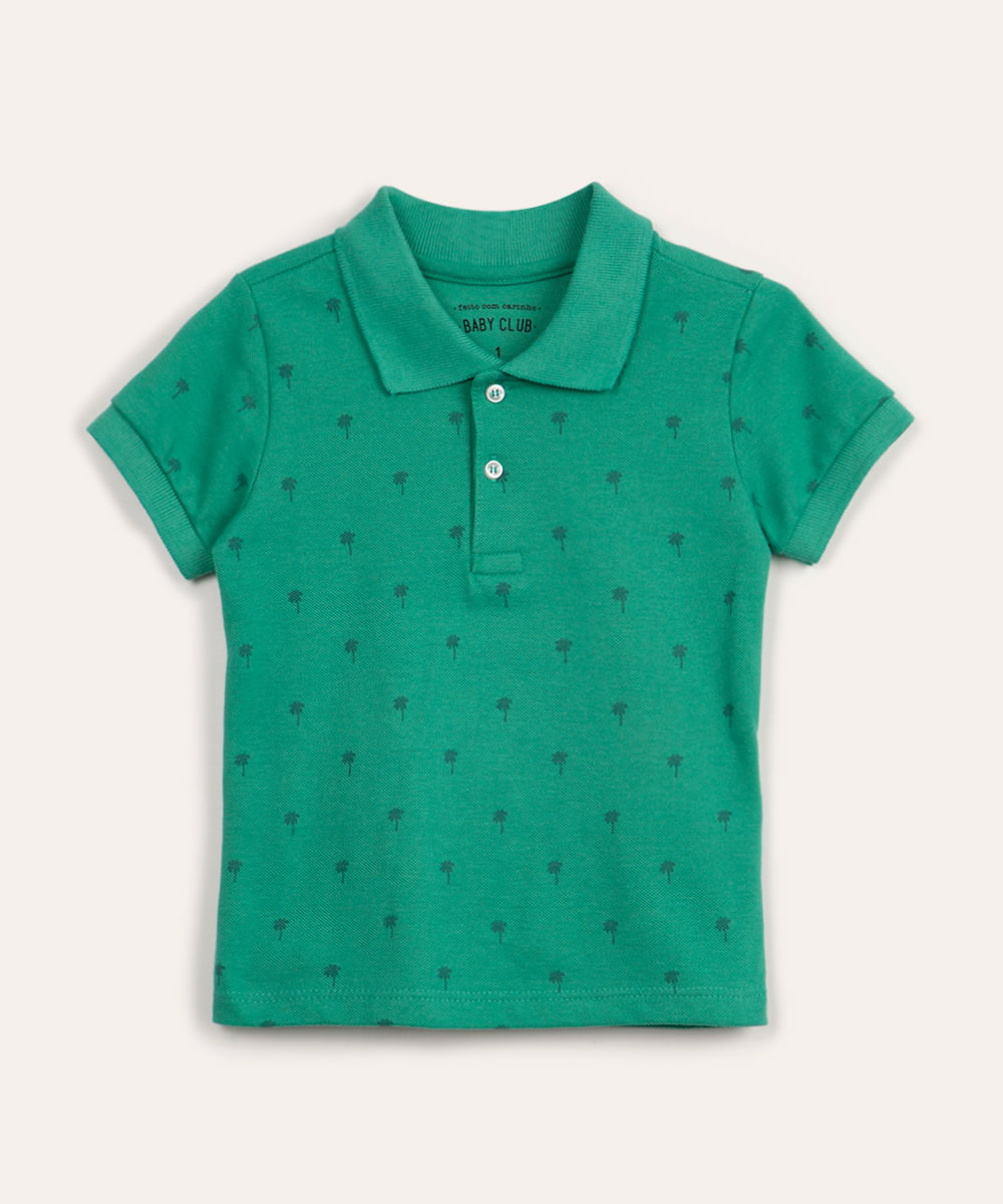 polo de algodão piquet infantil coqueiros manga curta verde