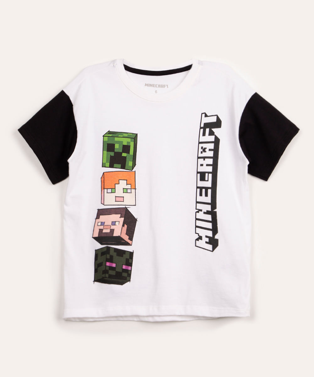 camiseta infantil de algodão minecraft off white