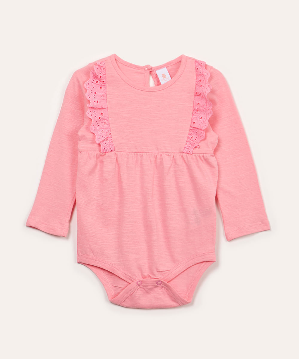 body infantil laise manga longa rosa