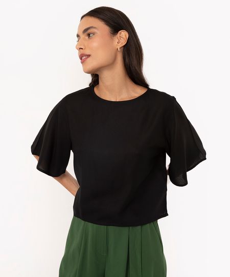 camiseta ampla de viscose manga curta preto P camiseta ampla de viscose manga curta preto P