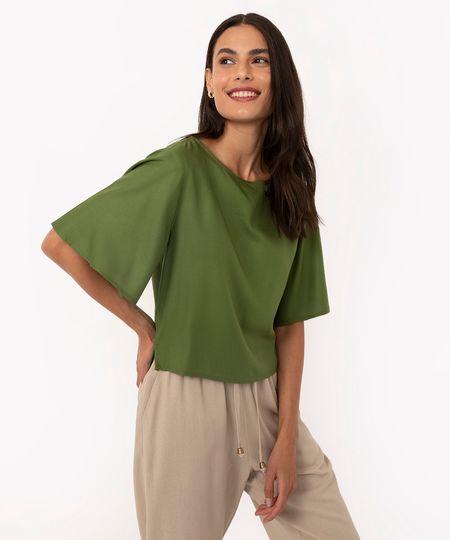 camiseta ampla de viscose manga curta verde militar PP