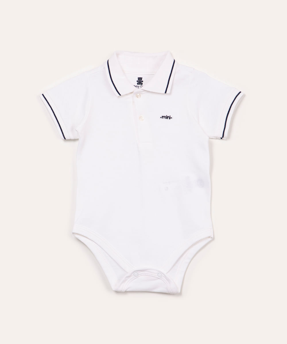 body de algodão infantil gola polo manga curta off white