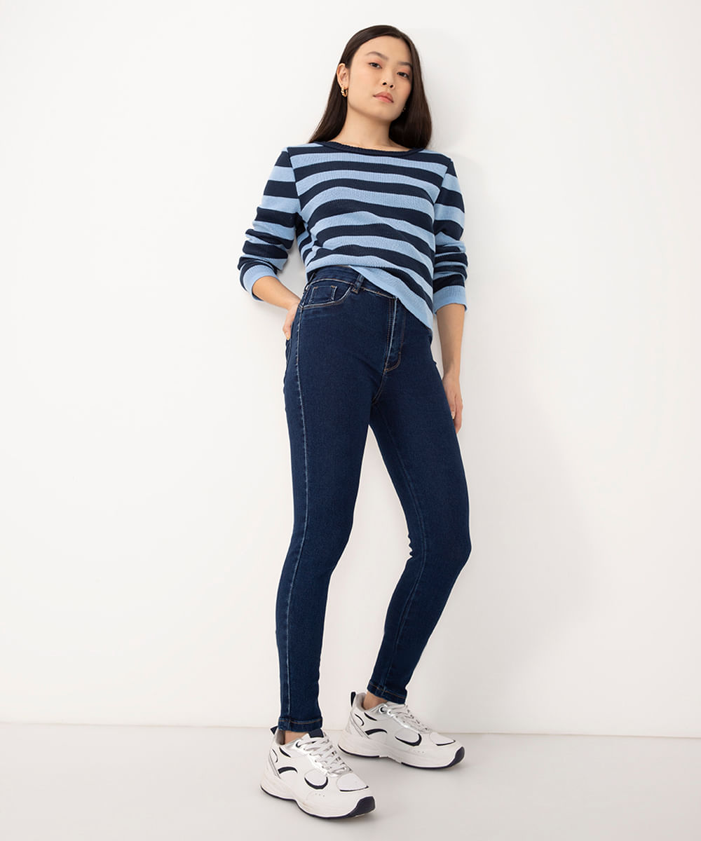 calça jeans cigarrete push up cintura alta sawary azul