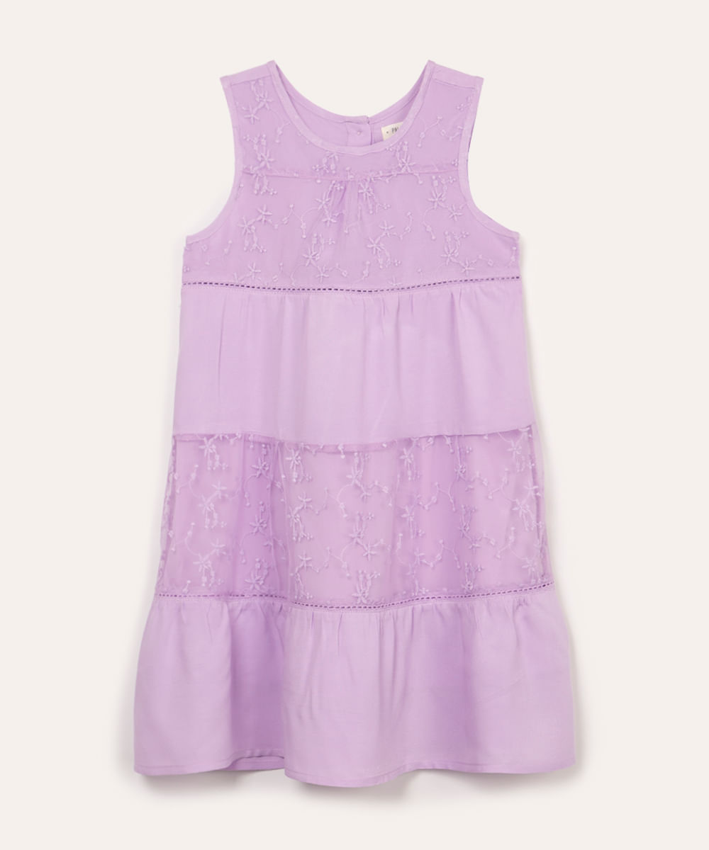 vestido infantil de viscose rendado lilás