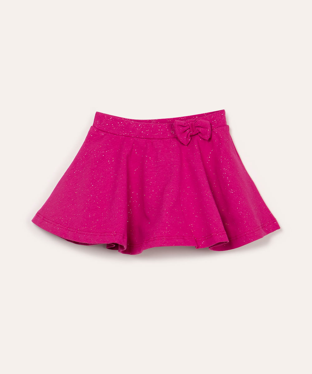 short saia de algodão infantil com brilho e laço rosa escuro