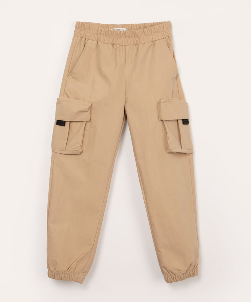 calça de algodão infantil cargo kaki