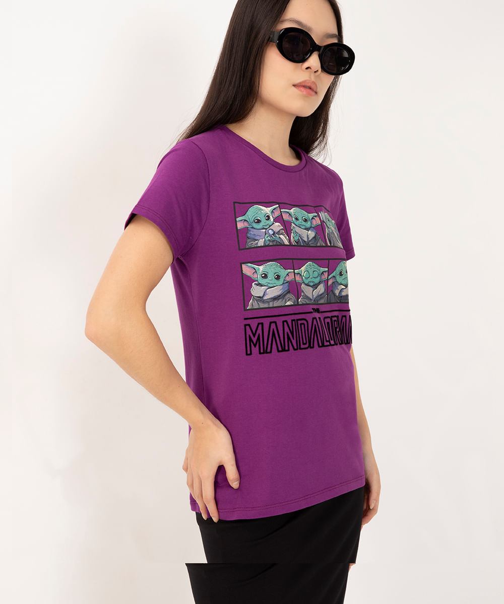 camiseta de algodão grogu star wars roxo