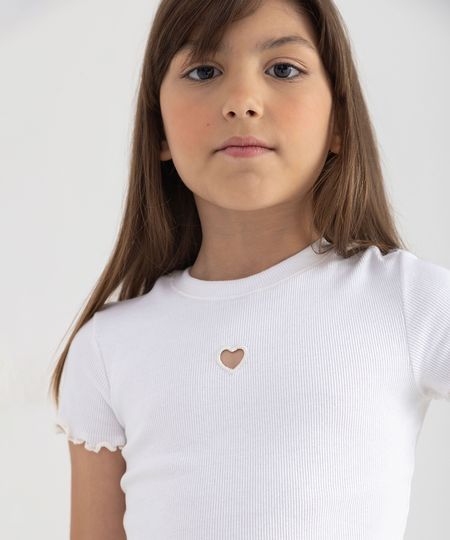 camiseta de algodão coração vazado manga curta off white 4
