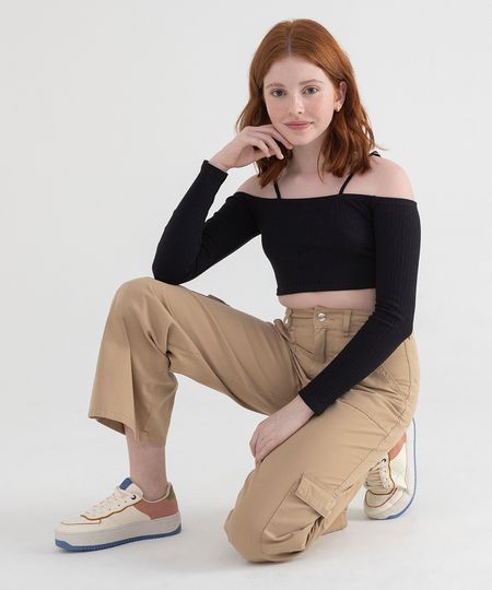 blusa canelada juvenil ombro a ombro manga longa preta 10 blusa canelada juvenil ombro a ombro manga longa preta 10