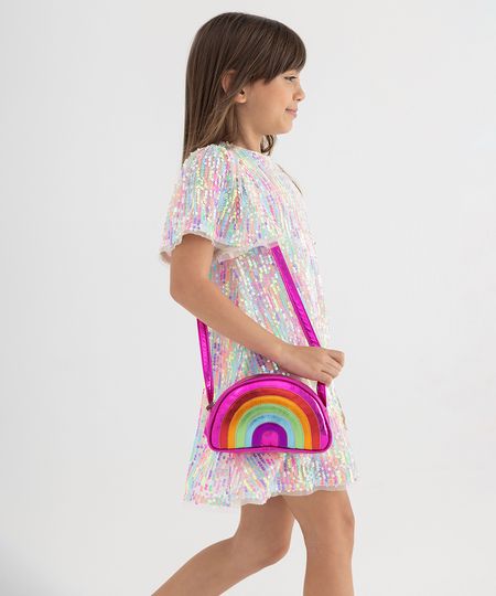 bolsa infantil arco íris metalizada rosa Único