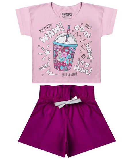 Conjunto Infantil Shorts Xadrez Vermelho e Ciganinha Rosinhas