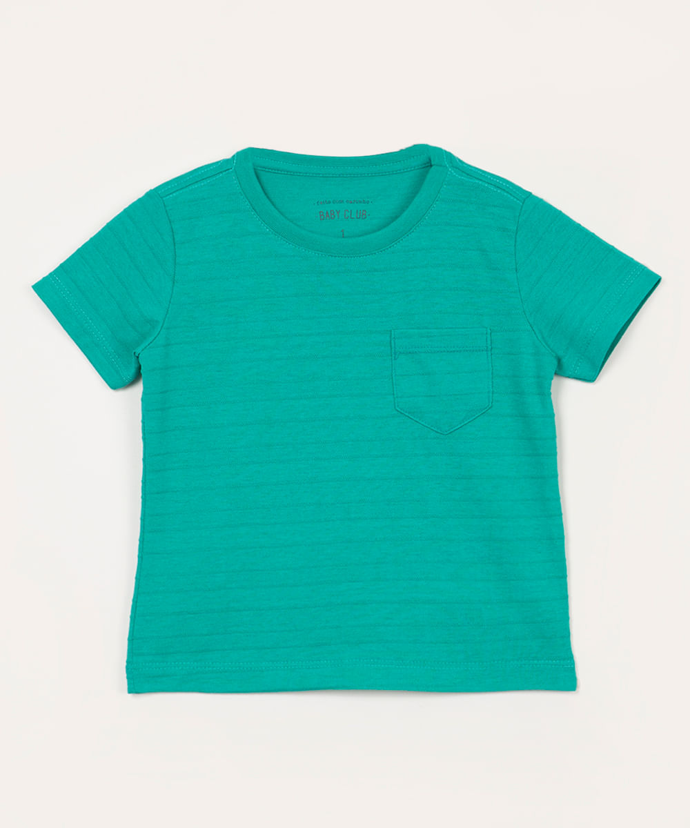 camiseta infantil texturizada com bolso verde