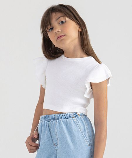 blusa infantil de malha canelada com babado off white 4