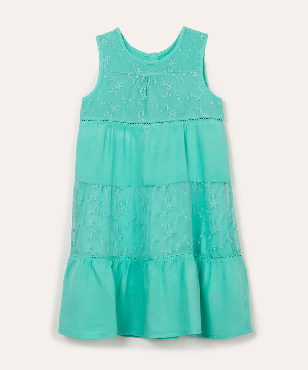 vestido de viscose infantil com renda verde