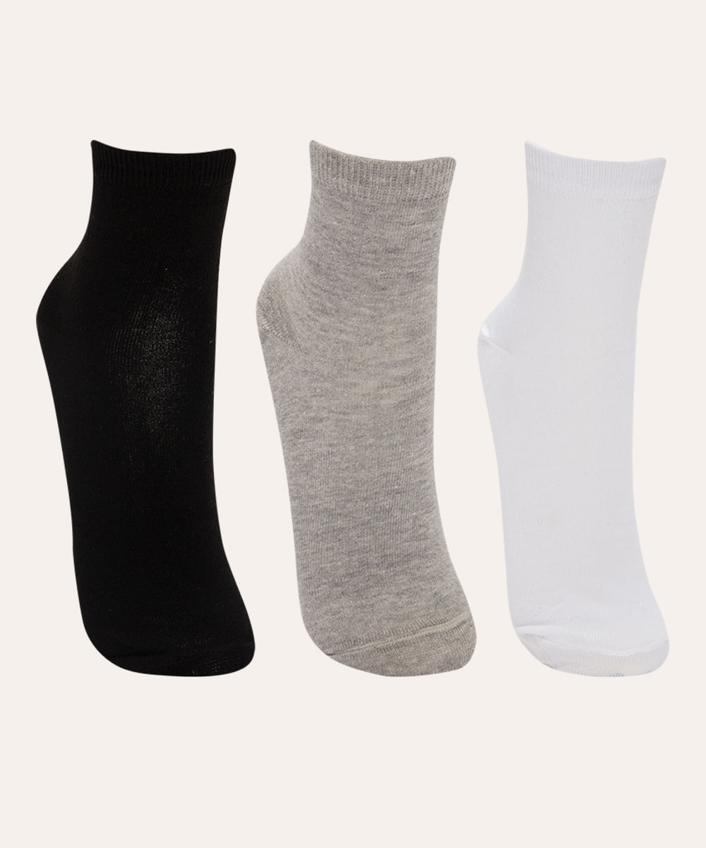 kit de 3 pares de meias cano médio multicor kit de 3 pares de meias cano médio multicor