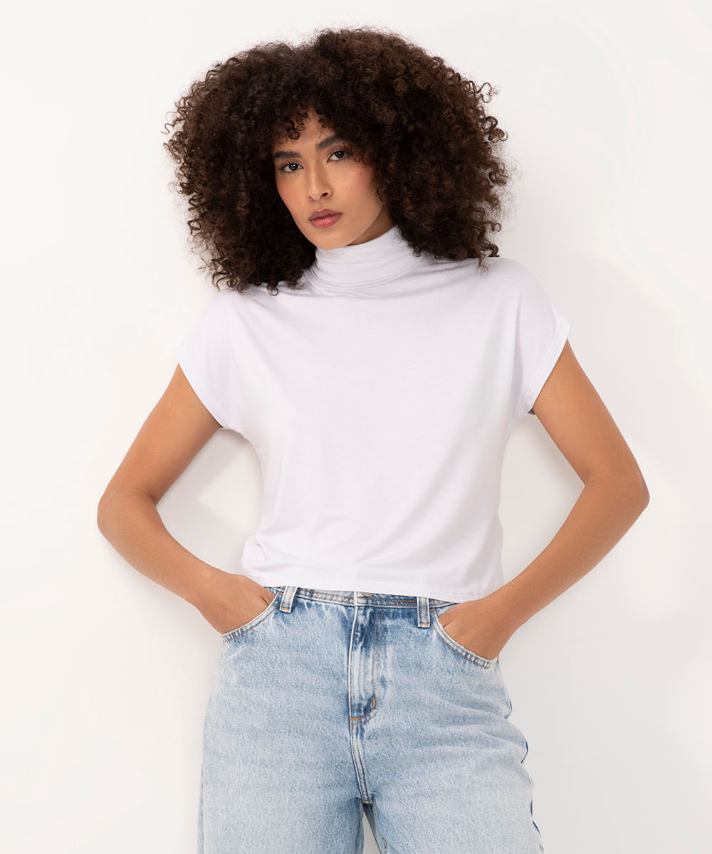 blusa de viscose gola alta off white