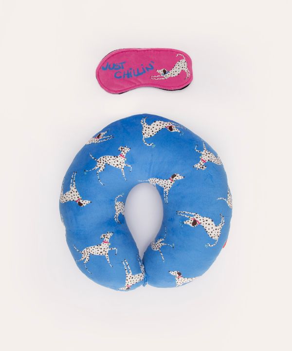 apoio de pescoço com máscara de dormir cachorros azul Único