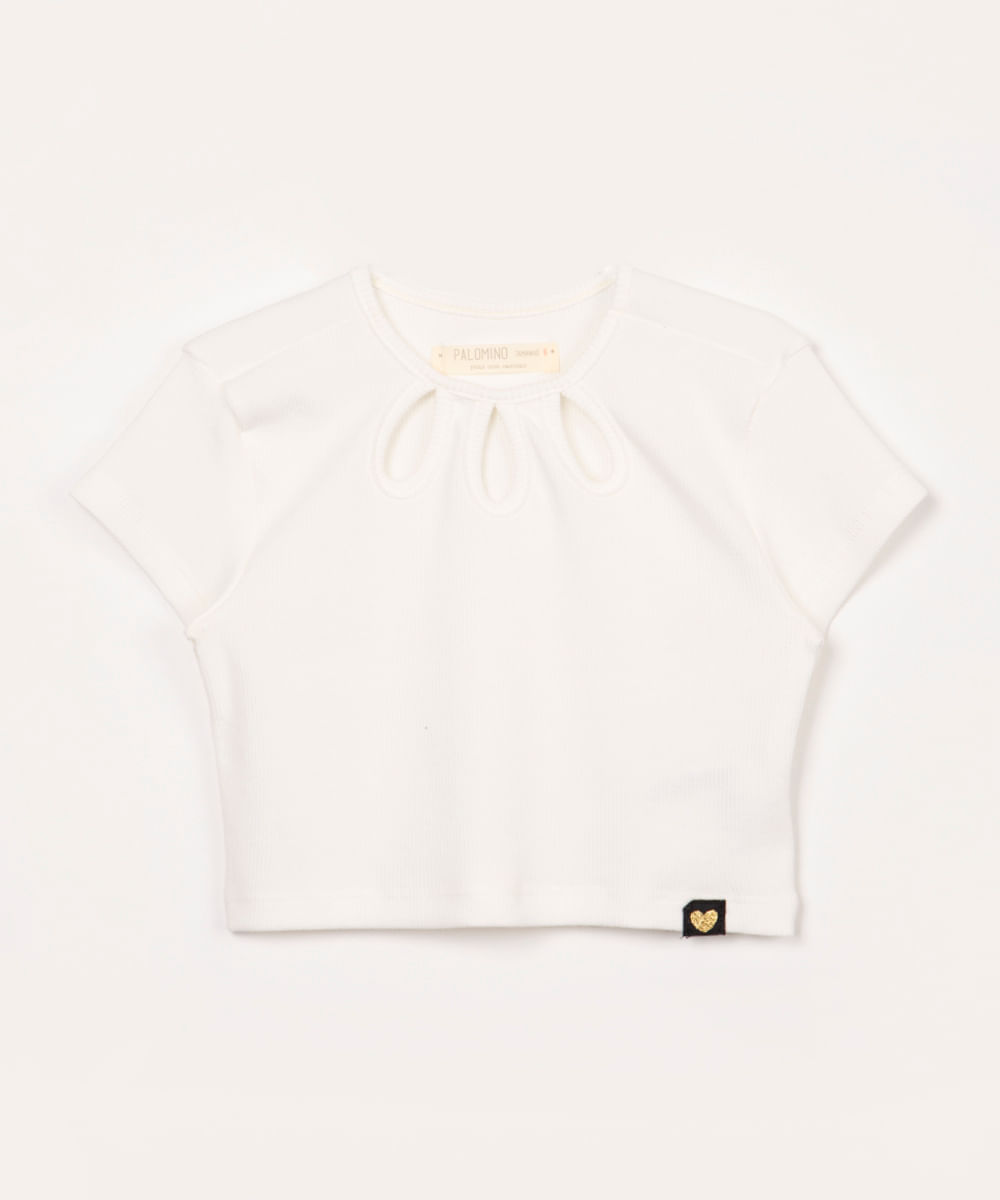 blusa infantil manga curta cut out off white