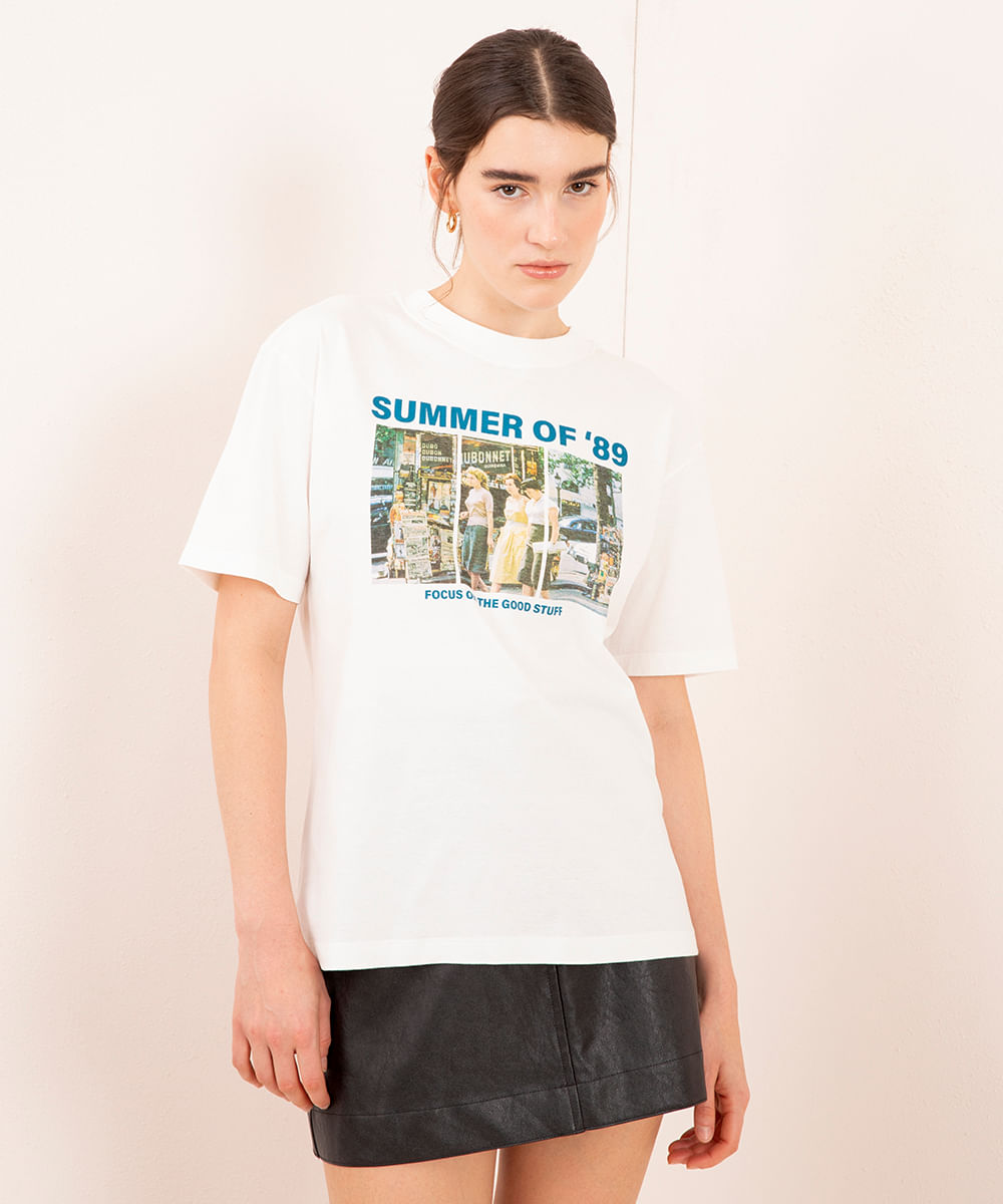 camiseta de algodão vintage summer mindset off white