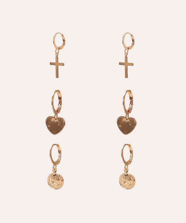 kit de 3 argolas com pingentes dourado Único
