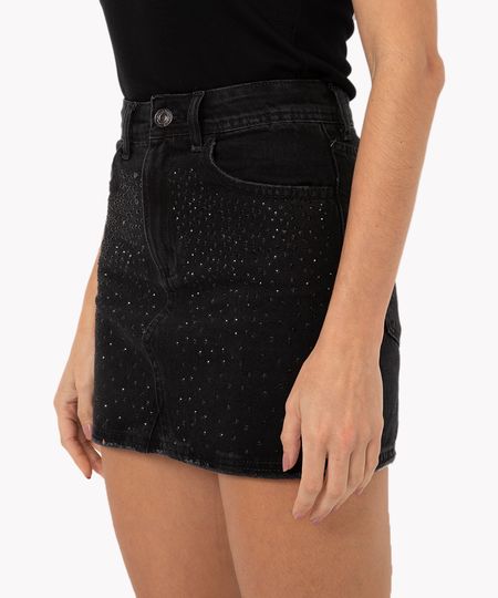 minissaia jeans brilhos cintura super alta preto 34