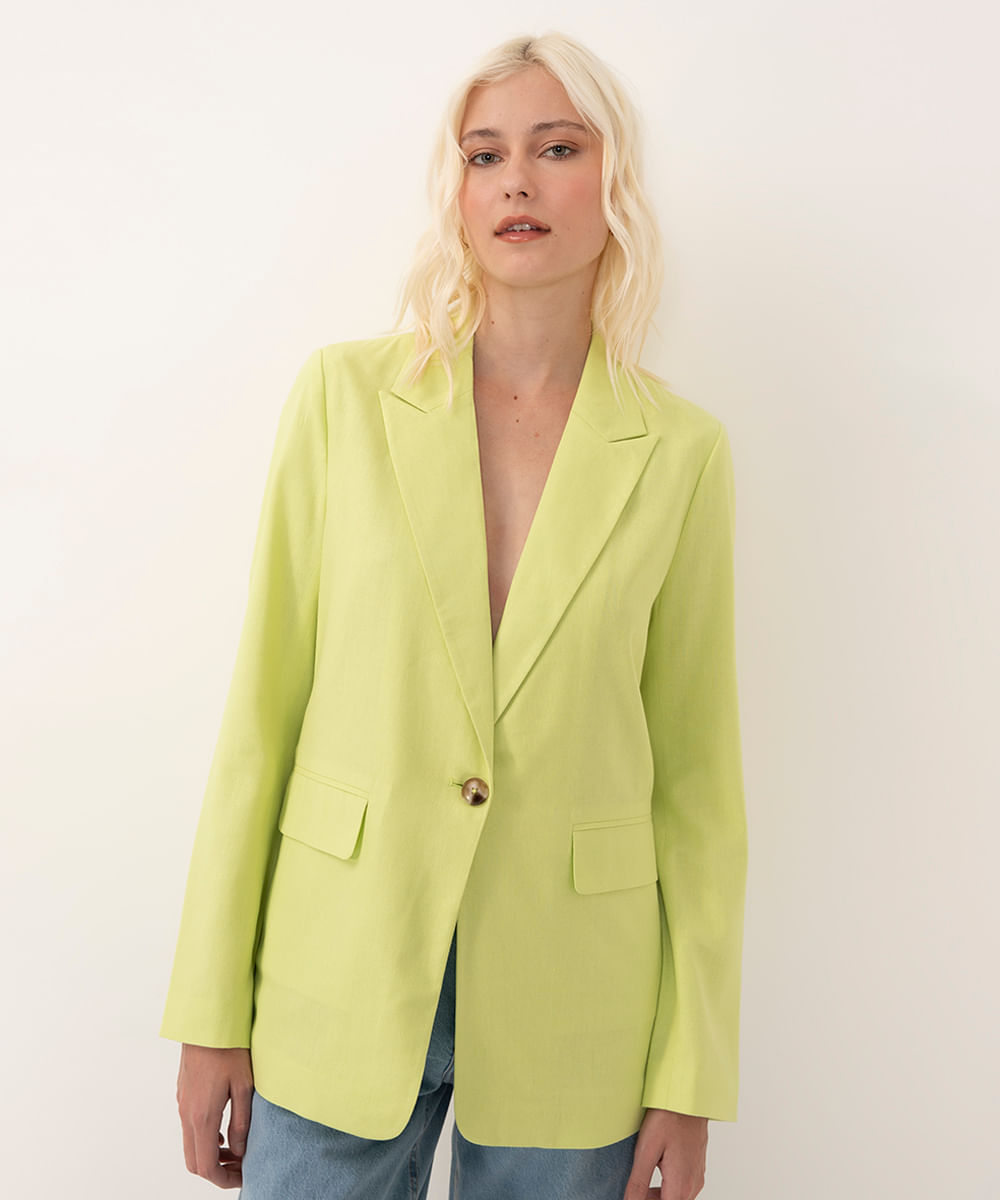 blazer amplo com linho e bolsos verde