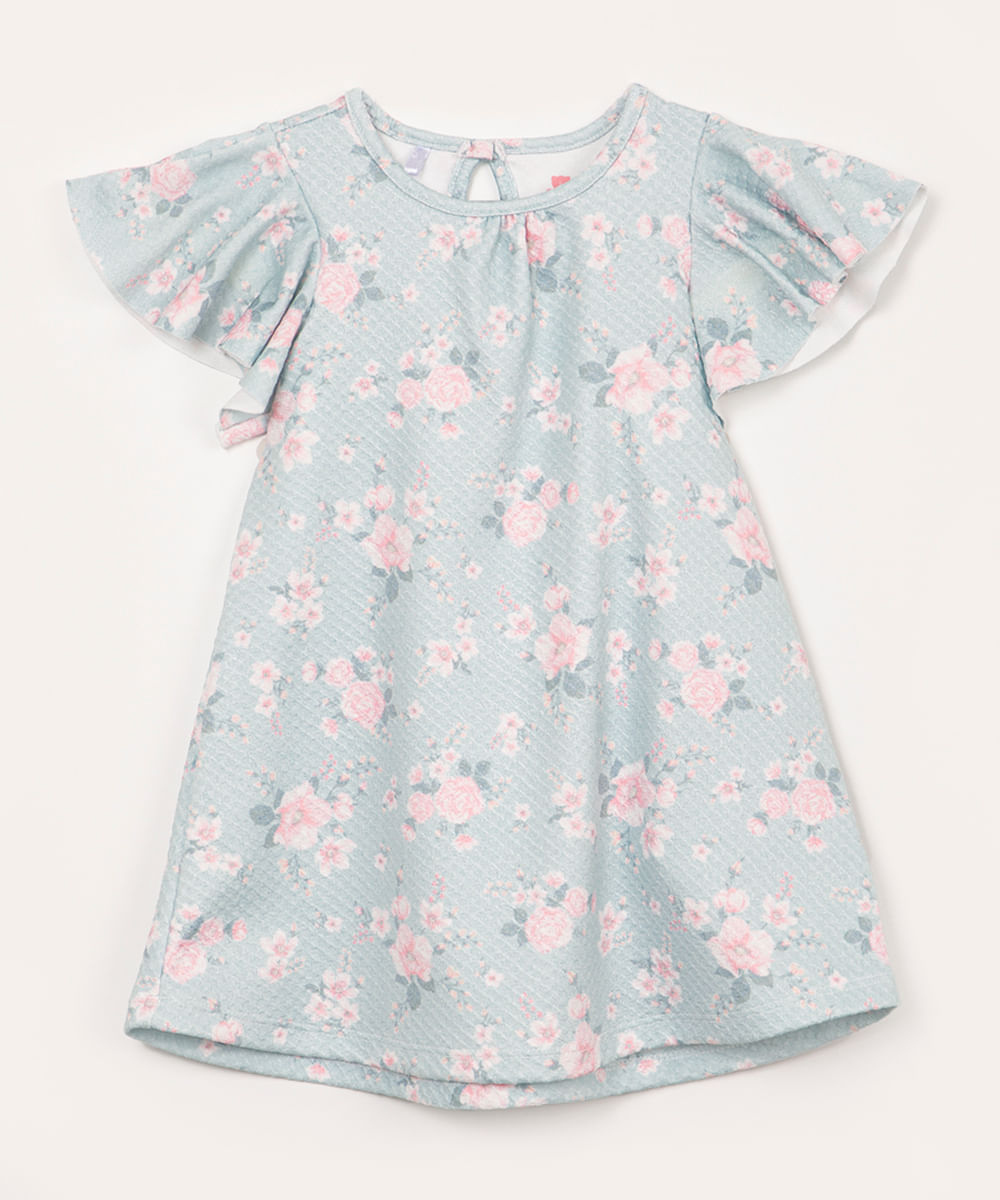 vestido curto infantil babados floral verde