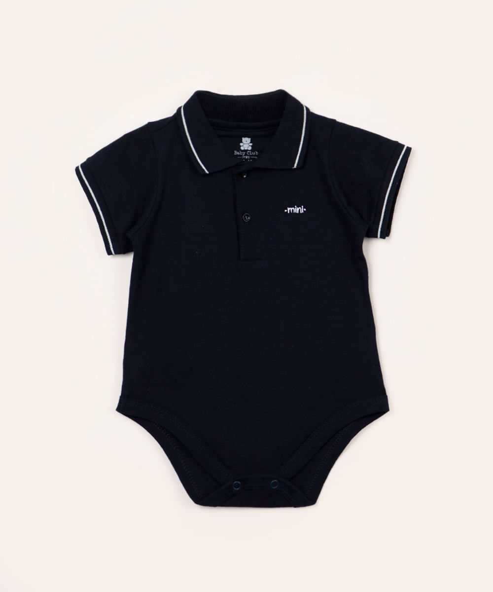 body infantil de piquet gola polo manga curta azul marinho