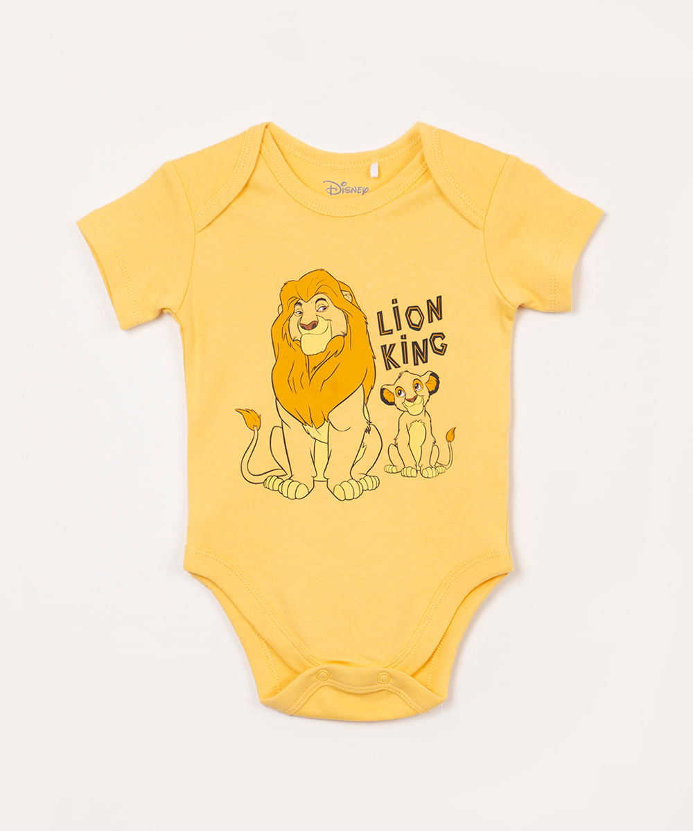 body infantil de algodão disney rei leão manga curta amarelo