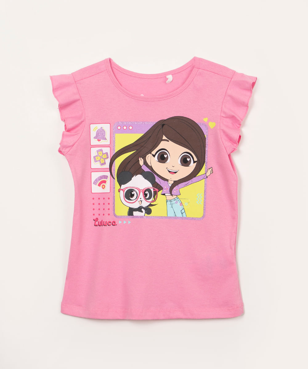 blusa infantil de algodão luluca com pandinha rosa