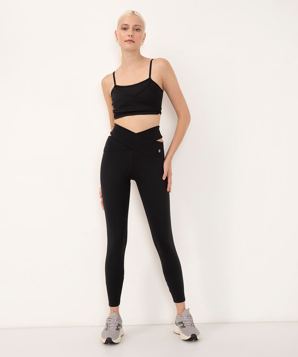 calça legging com recorte cintura alta esportiva ace preta