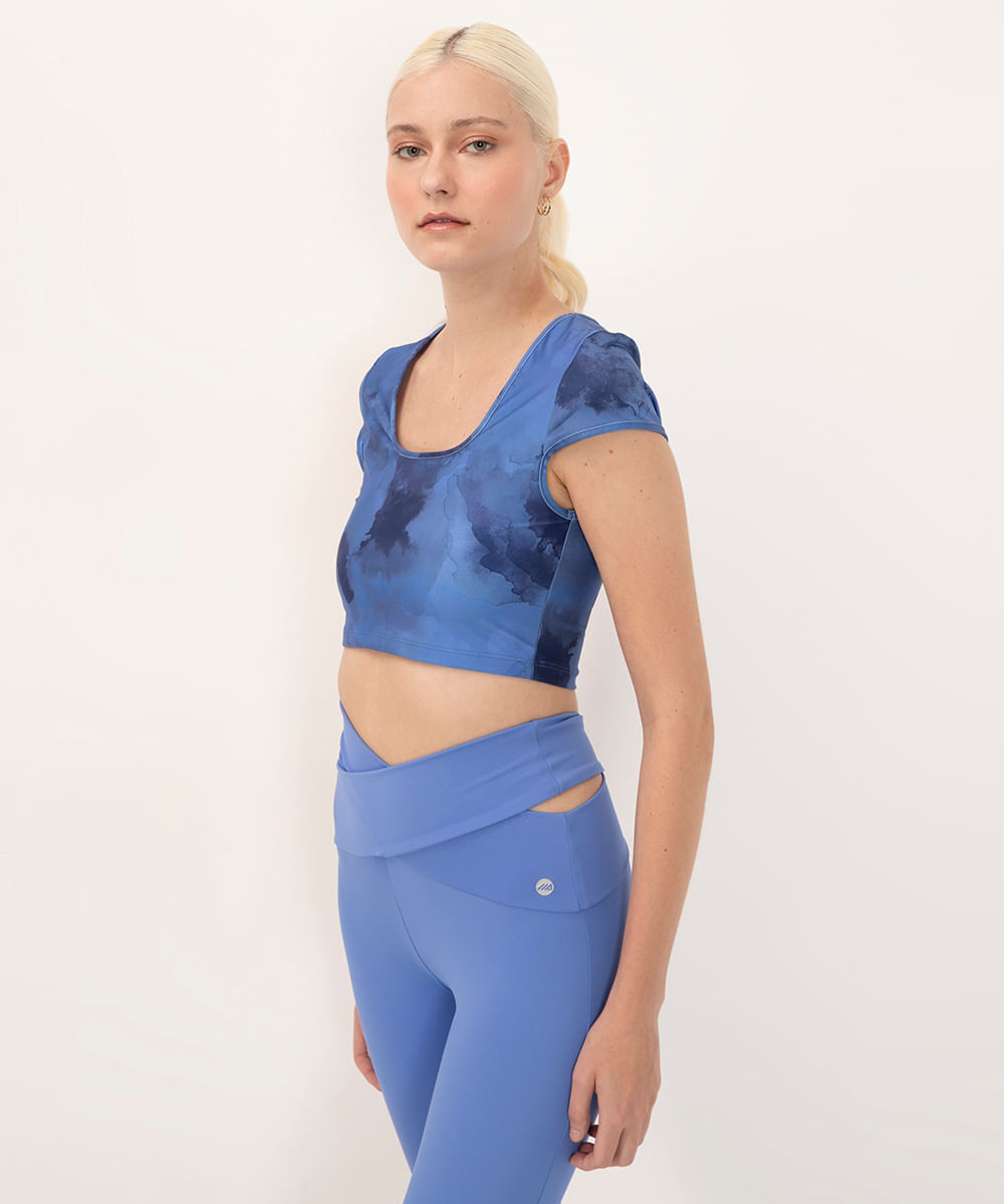 cropped manga curta tie dye esportivo ace azul