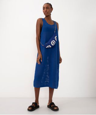 Vestido Midi De Tricô Ateliê Mão De Mãe Azul